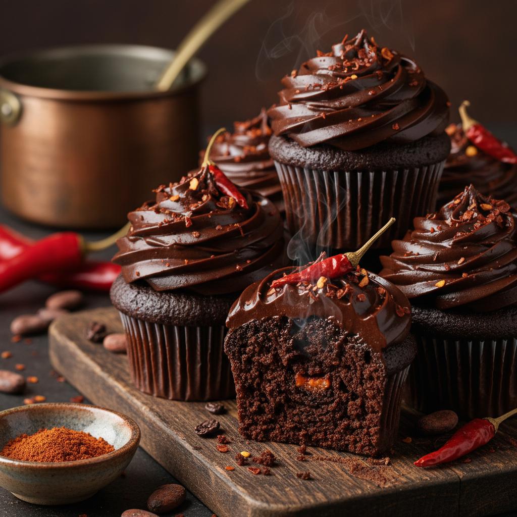 Chocolate Chili Firecracker Cupcakes - professional spiced cupcake recipe